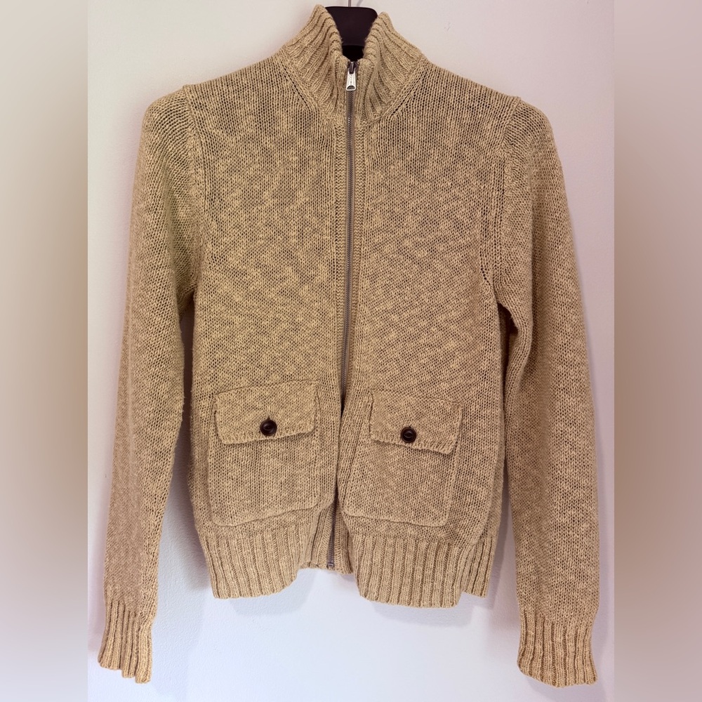 Lucky Brand Men’s Linen&cotton Blend Tan Zip Up Sweater With Front Pockets - Picture 8 of 9